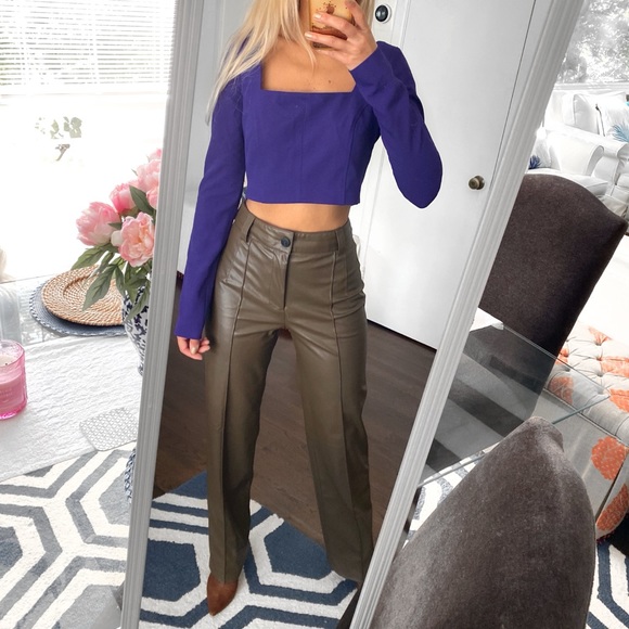 π ZARA ASH BROWN FAUX LEATHER FULL LENGTH STRAIGHT LEG HIGH WAIST PANTS! - Picture 16 of 16